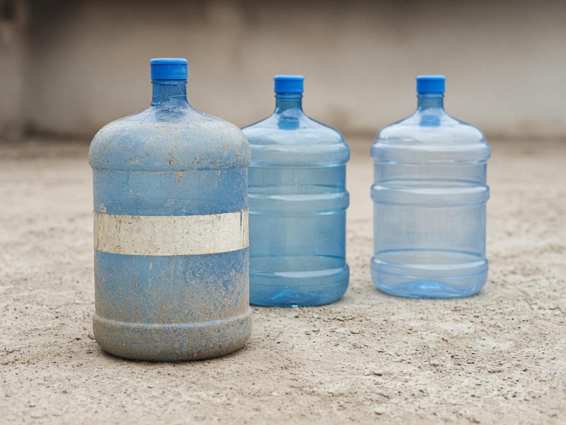 A lidded jug set apart from the drinking jugs, with a blank tape label.