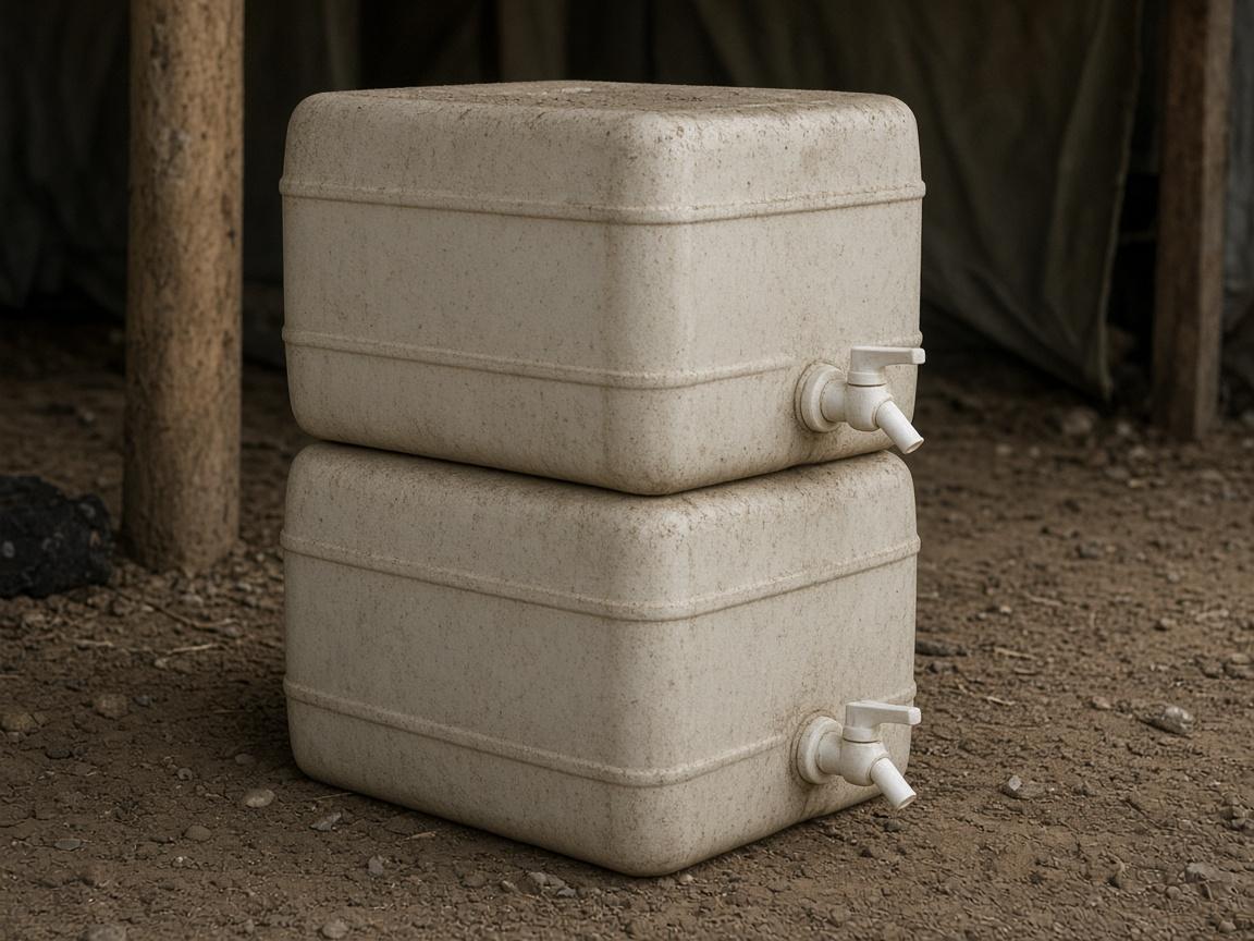 Two rectangular water jugs with spigots, stacked.