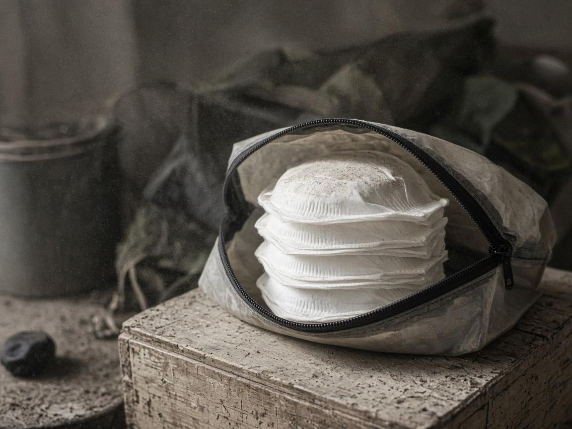 Fold-flat respirators kept in a zip bag.
