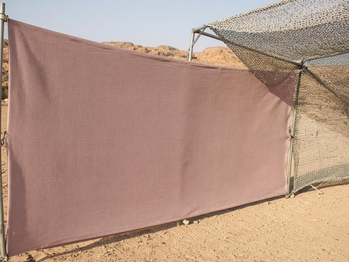 A hemmed cloth wall tied to a shade frame, with knit shade overhead.