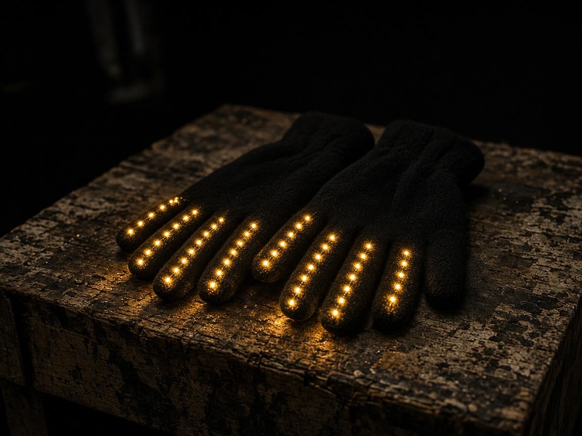 Black gloves with small warm lights along the fingers.