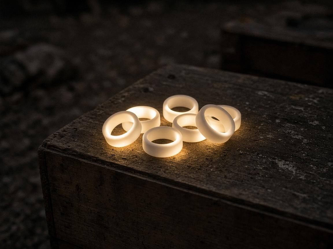Small glowing finger lights on a dusty crate.